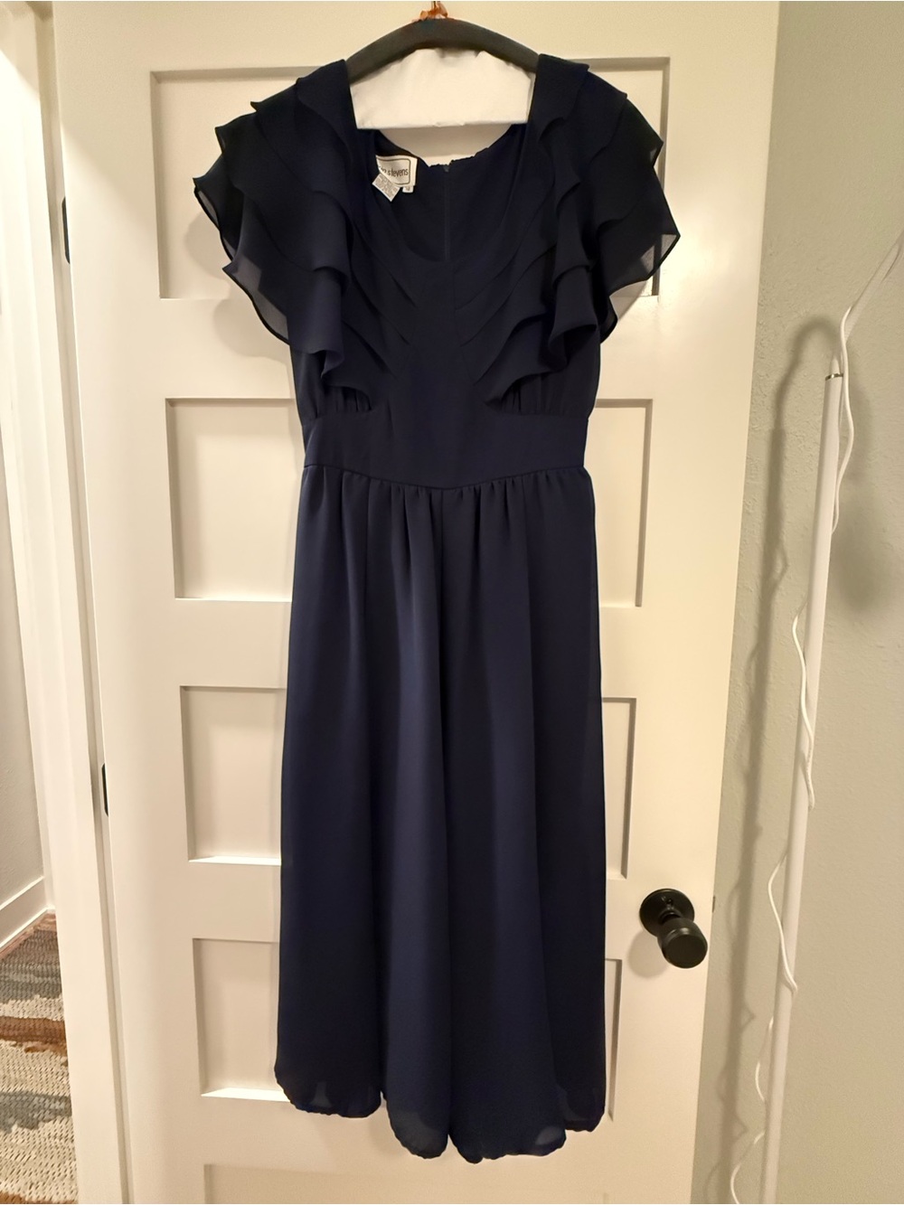 karin stevens Navy Ruffle Sleeve Midi Dress